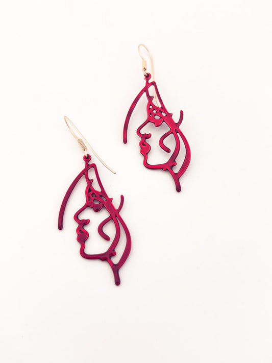 Red Metal Face Earrings