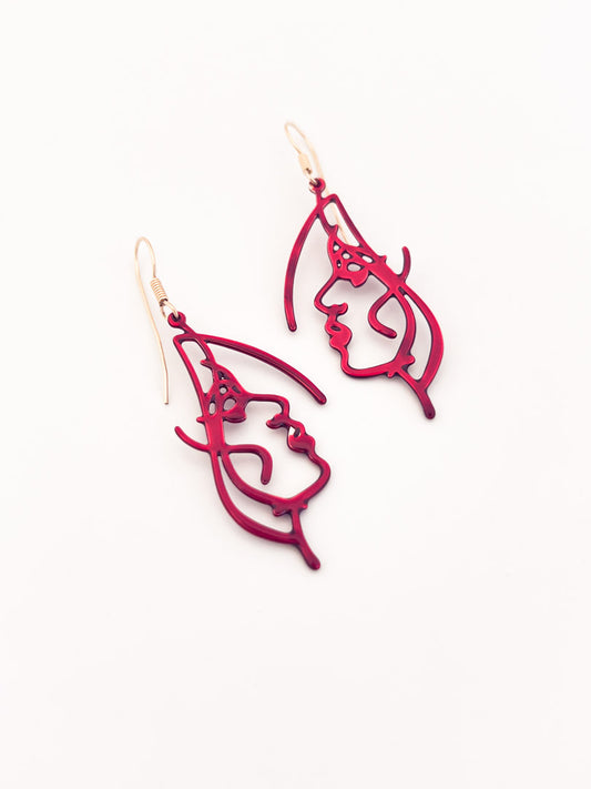 Red Metal Face Earrings