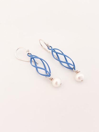 Blue Swirl Earrings with Pearl