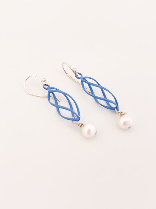 Blue Swirl Earrings with Pearl