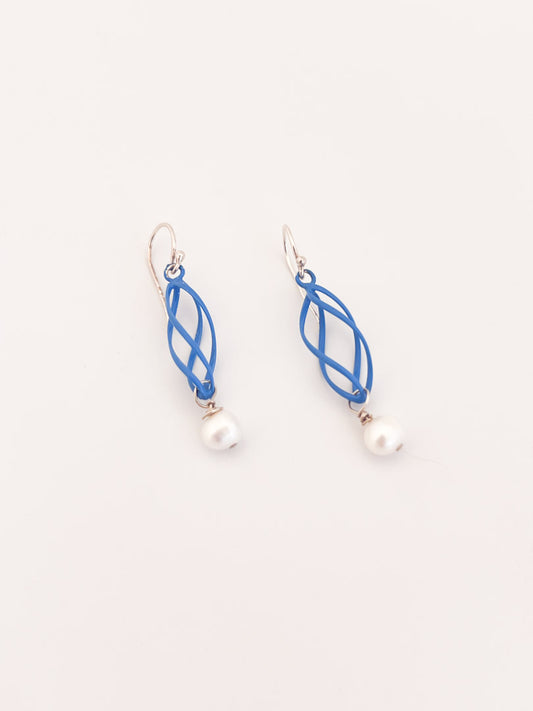 Blue Swirl Earrings with Pearl