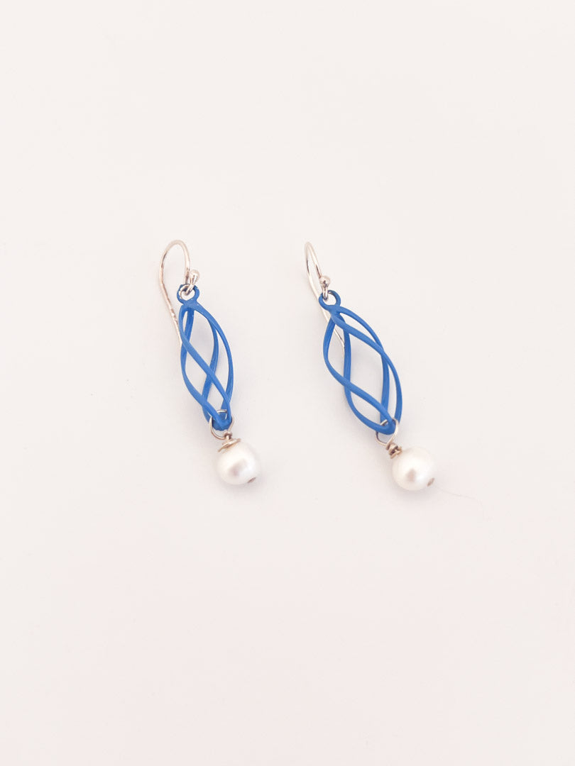 Blue Swirl Earrings with Pearl