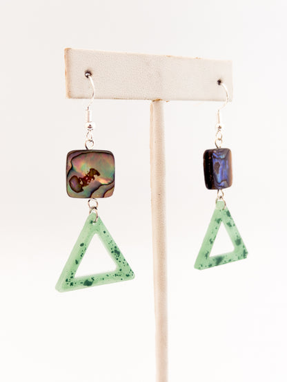Abalone Aqua Triangle Earrings