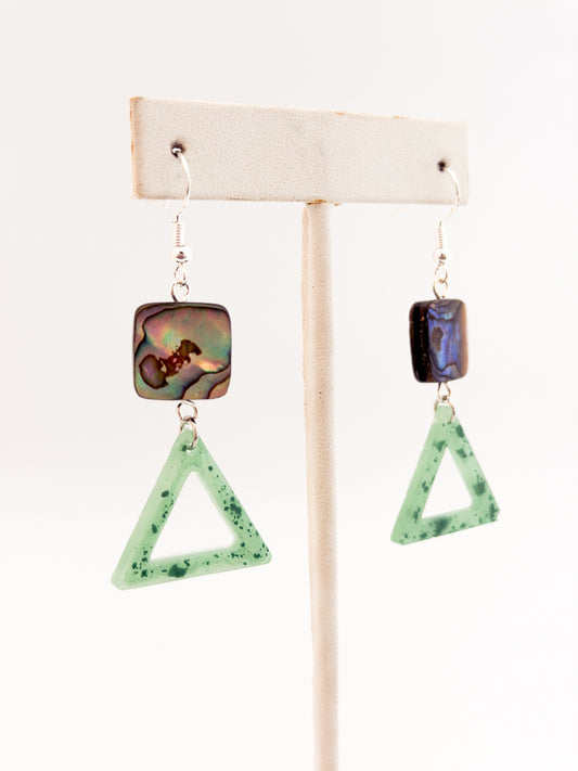 Abalone Aqua Triangle Earrings