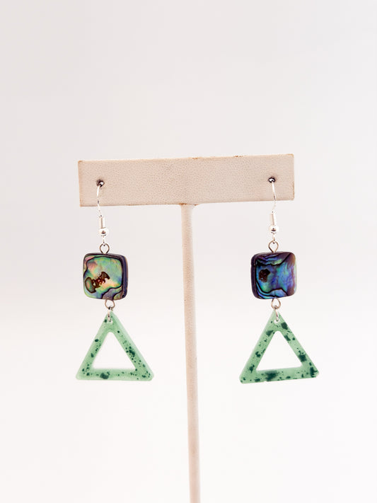 Abalone Aqua Triangle Earrings