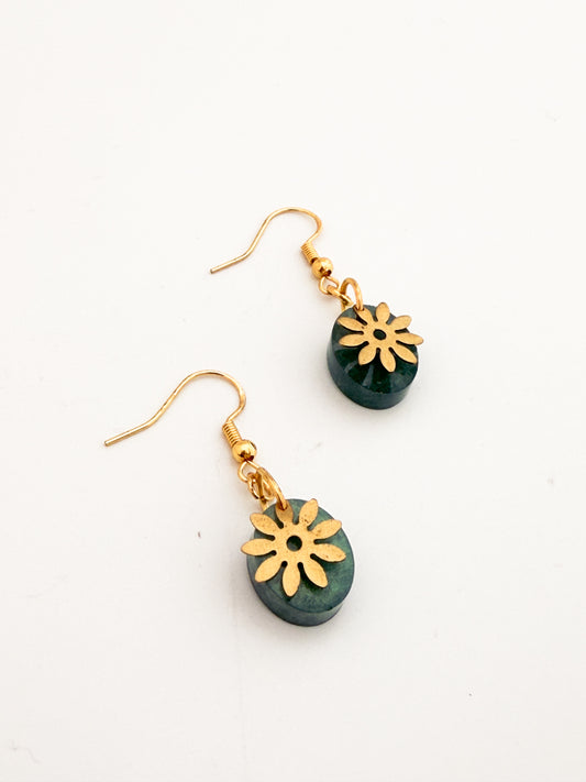 Green Flower Earrings