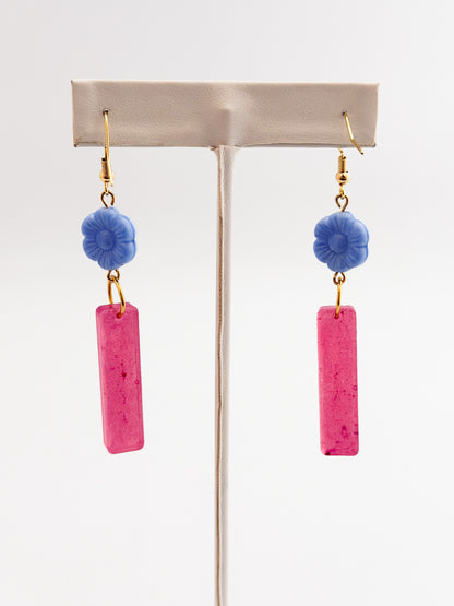 Pink and Periwinkle Flower Earrings