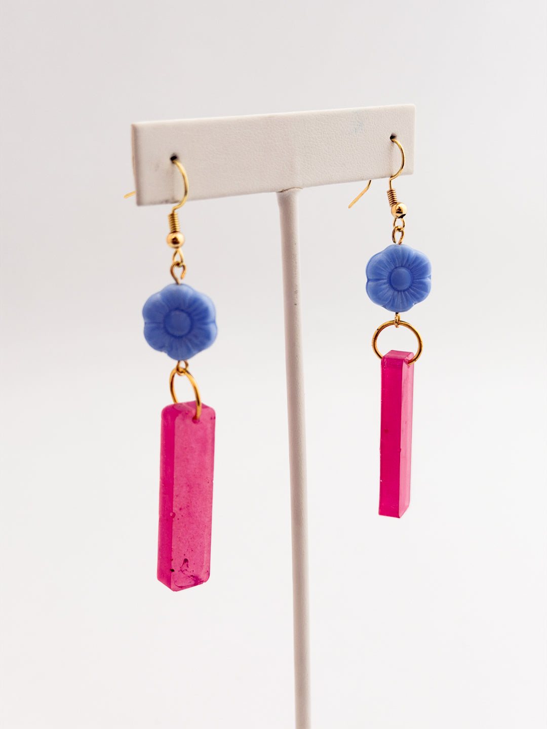 Pink and Periwinkle Flower Earrings