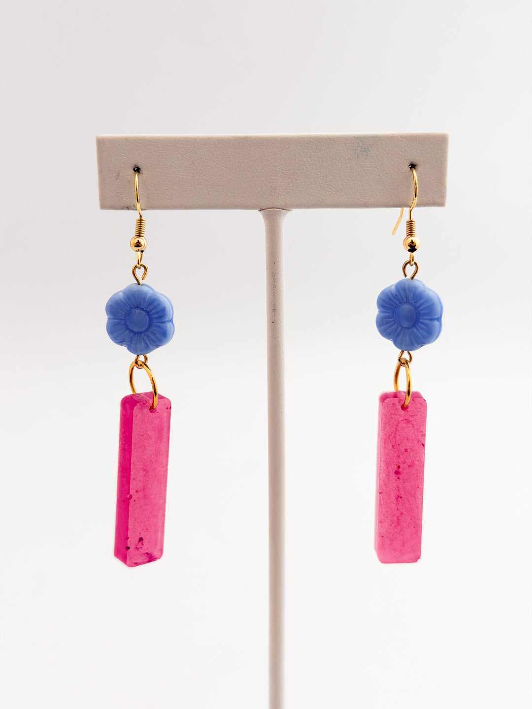 Pink and Periwinkle Flower Earrings