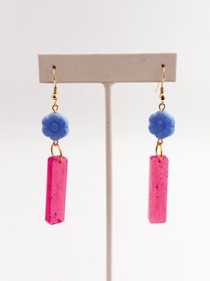 Pink and Periwinkle Flower Earrings