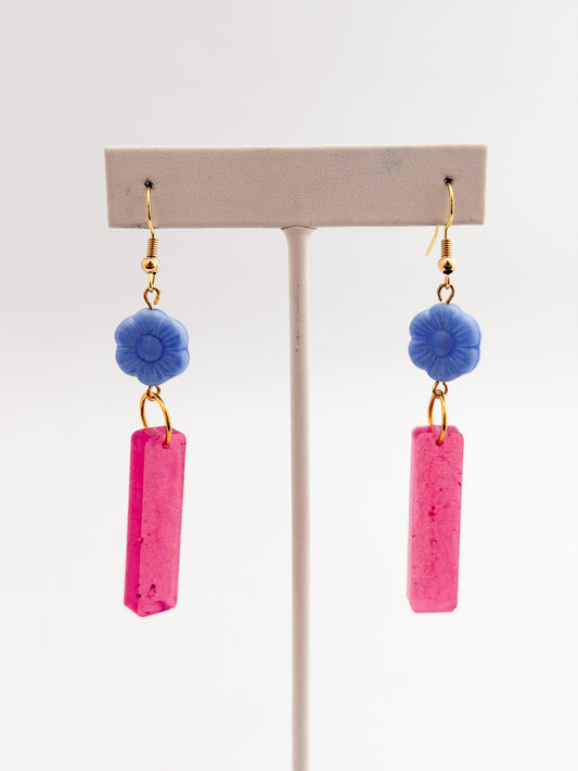 Pink and Periwinkle Flower Earrings