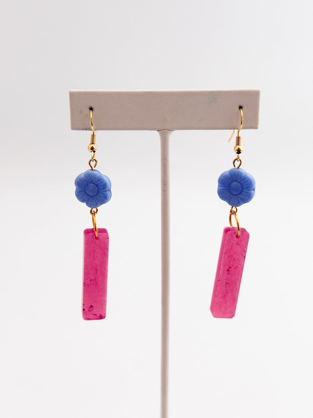 Pink and Periwinkle Flower Earrings