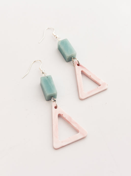 Larimar and Pink Triangle Earrings