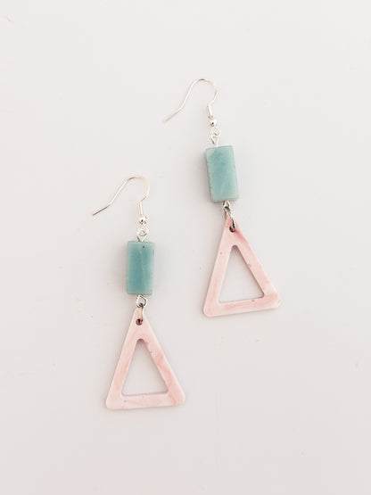 Larimar and Pink Triangle Earrings