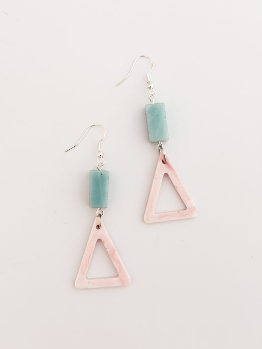 Larimar and Pink Triangle Earrings