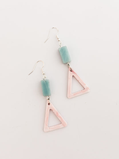 Larimar and Pink Triangle Earrings