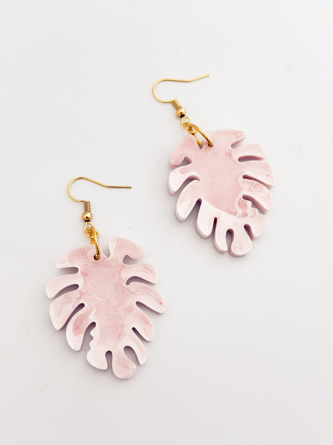 Pink Monstera Earrings