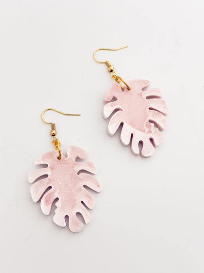 Pink Monstera Earrings