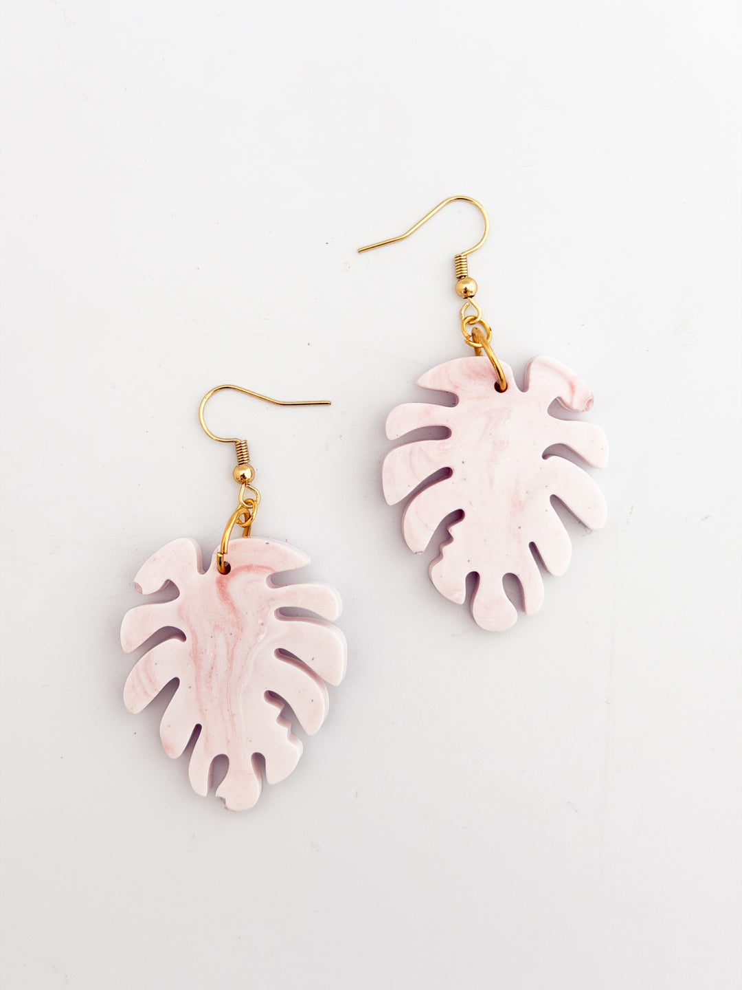 Pink Monstera Earrings