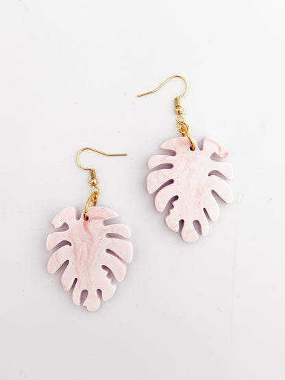 Pink Monstera Earrings