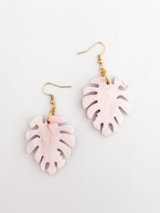 Pink Monstera Earrings