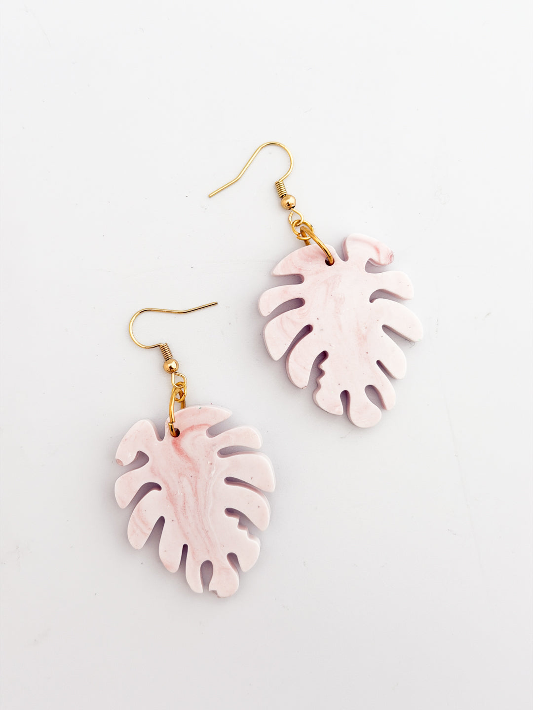 Pink Monstera Earrings