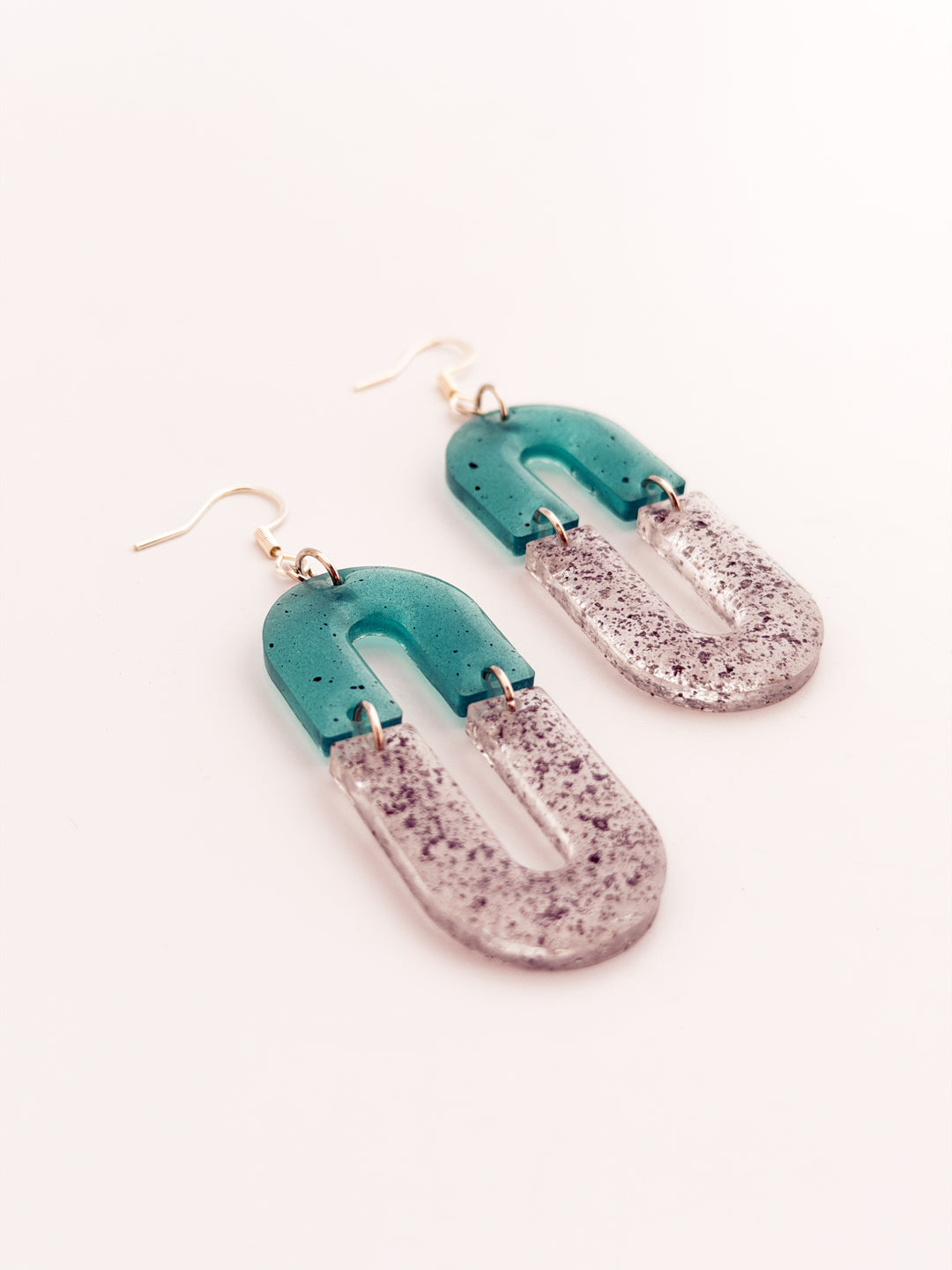 Teal Glitter Horshoe Earrings