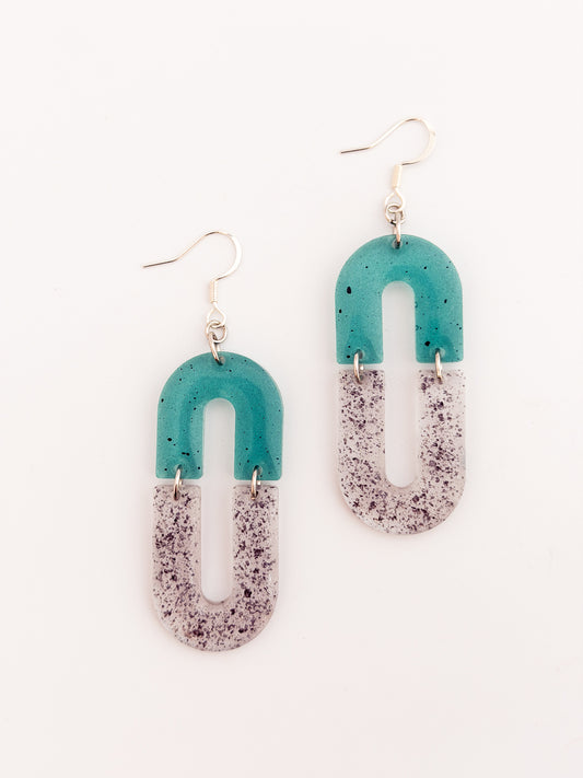 Teal Glitter Horshoe Earrings