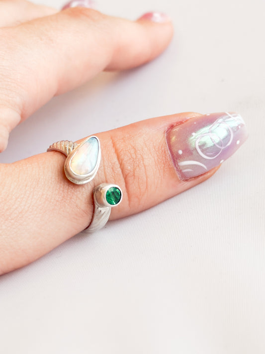 Emerald & Australian Opal Sterling Silver Adjustable Ring