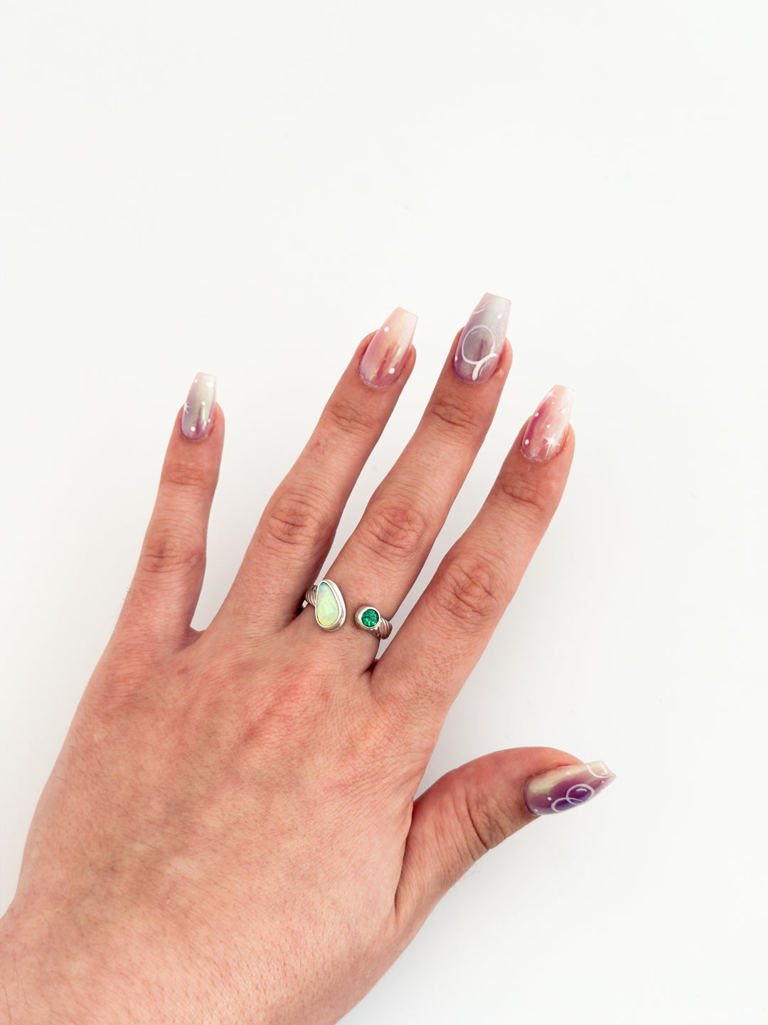 Emerald & Australian Opal Sterling Silver Adjustable Ring