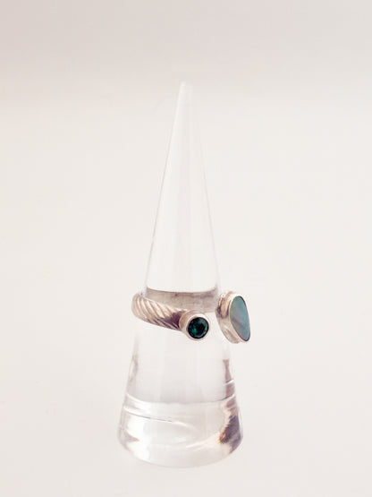 Emerald & Australian Opal Sterling Silver Adjustable Ring