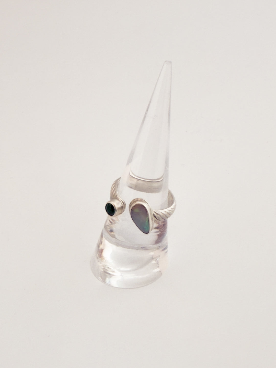 Emerald & Australian Opal Sterling Silver Adjustable Ring