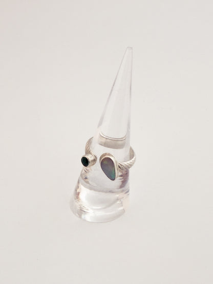 Emerald & Australian Opal Sterling Silver Adjustable Ring