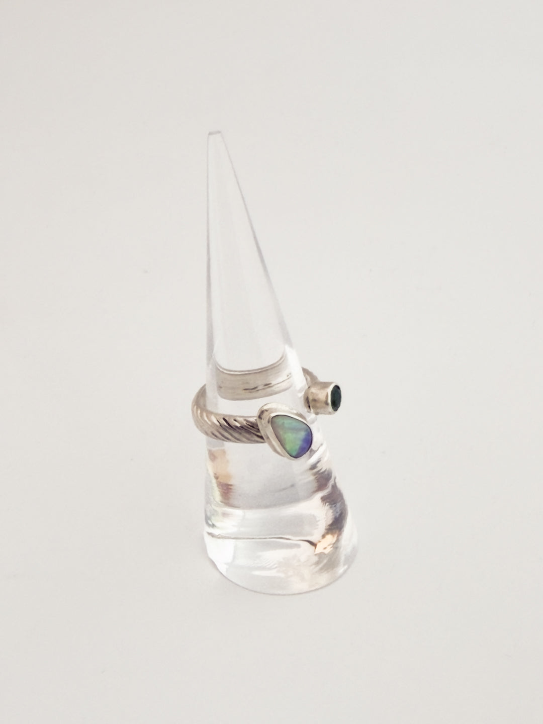 Emerald & Australian Opal Sterling Silver Adjustable Ring