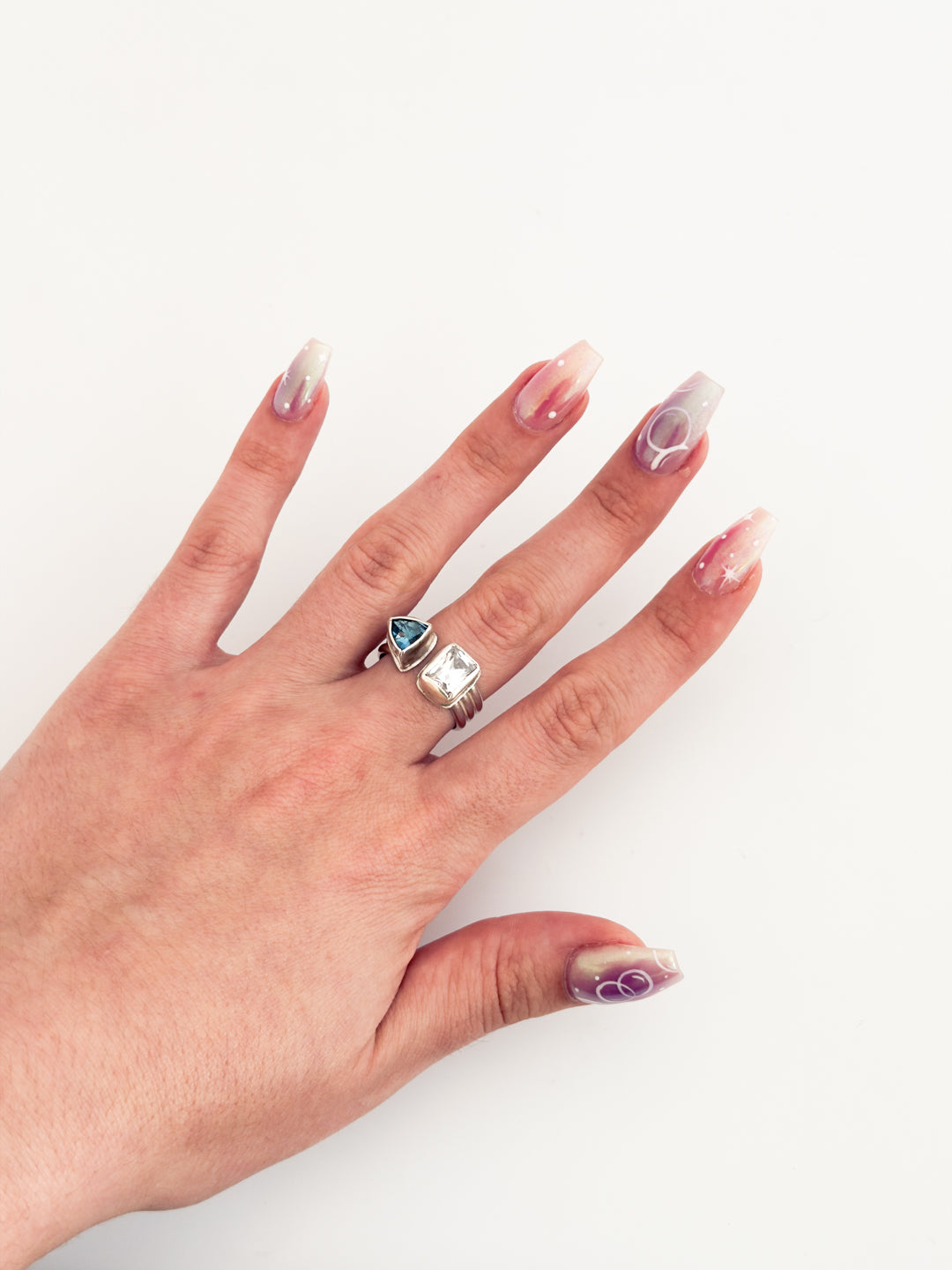 Blue Topaz & Cubic Zarconian Trillium Adjustable Ring