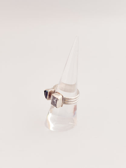 Blue Topaz & Cubic Zarconian Trillium Adjustable Ring