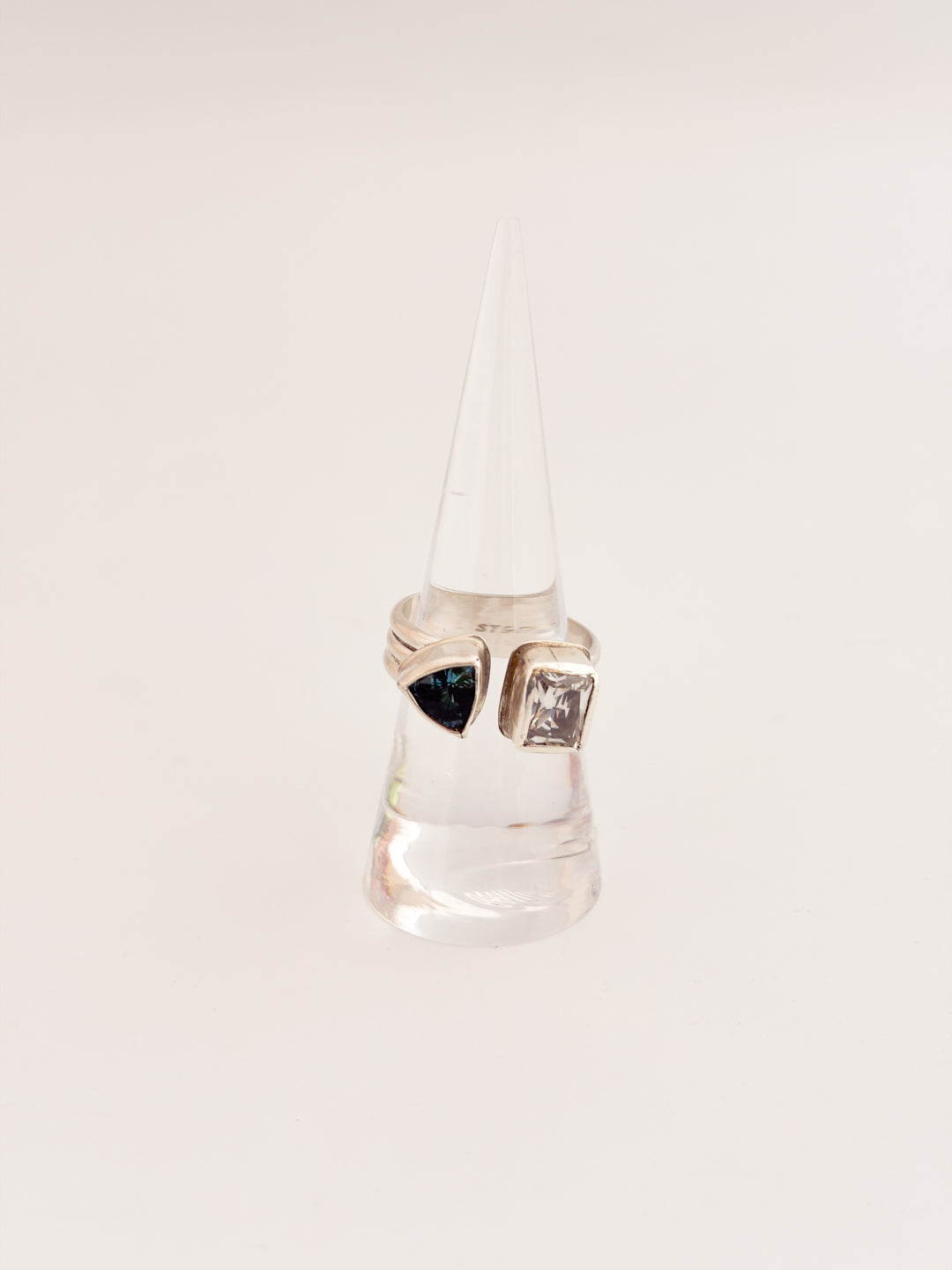 Blue Topaz & Cubic Zarconian Trillium Adjustable Ring