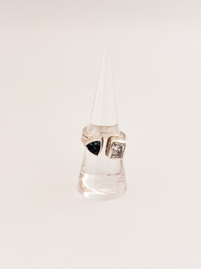 Blue Topaz & Cubic Zarconian Trillium Adjustable Ring