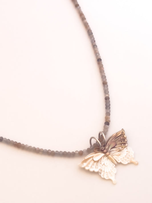 Carved Mother of Pearl Butterfly Necklace