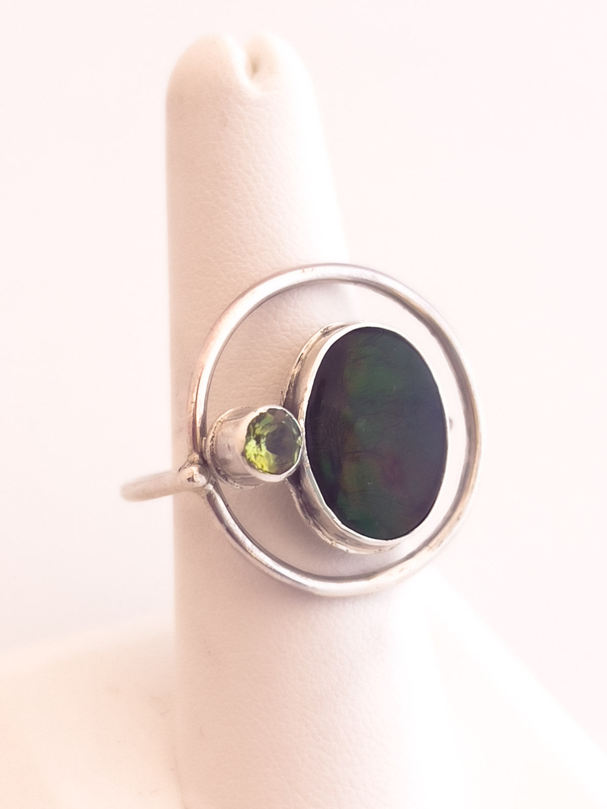 Ammolite and Peridot Sterling Silver Ring