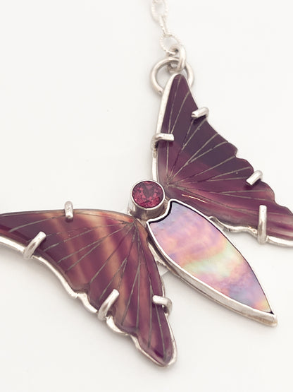 Rhodolite Garnet Butterfly Pendant Specialty Chain Necklace