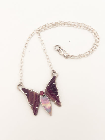 Rhodolite Garnet Butterfly Pendant Specialty Chain Necklace