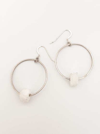 Clear Quartz Crystal Sterling Silver Hoops