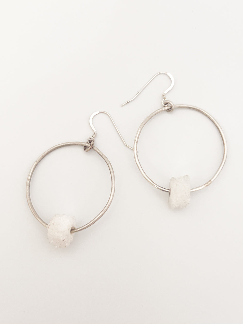 Clear Quartz Crystal Sterling Silver Hoops