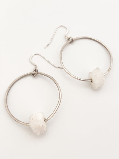 Clear Quartz Crystal Sterling Silver Hoops