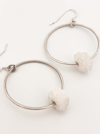 Clear Quartz Crystal Sterling Silver Hoops