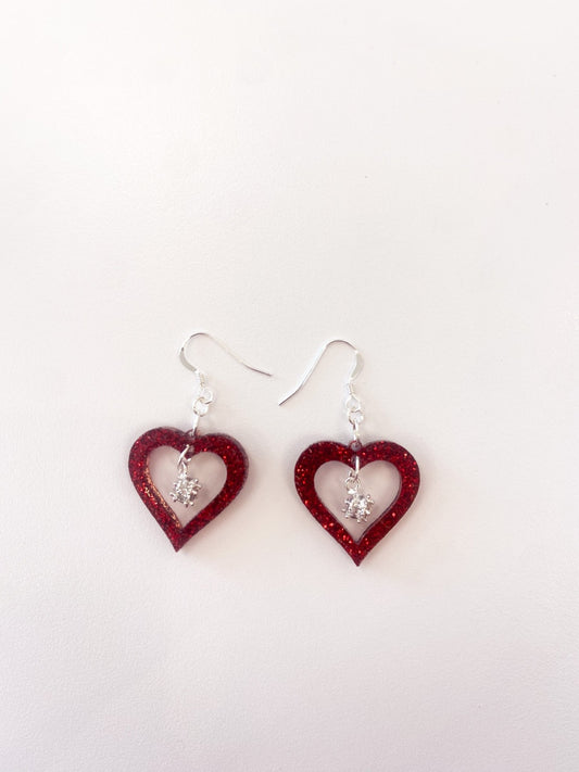 Heart Resin and Swarovski Earrings