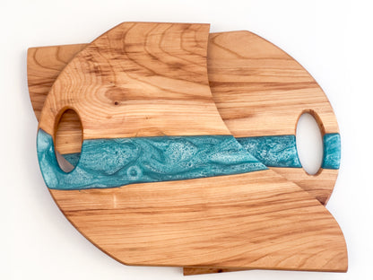 Charcuterie Board - Siberian Elm with Aqua (Mirrored)