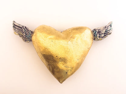 Golden Heart with Wings Wall Sculpture