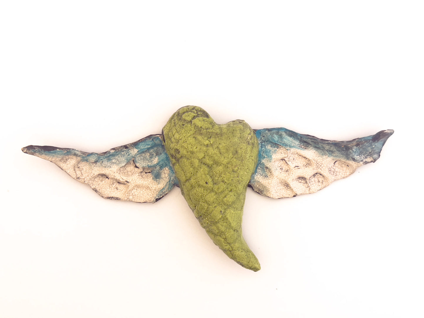 Green Textured Heart with Wings, Wall Sculpture